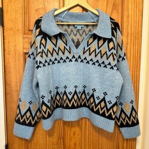 Blue and Black Patterned Women's Sweater CeCe Brand
